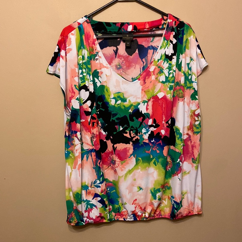 Pink/multi floral shirt, 1x